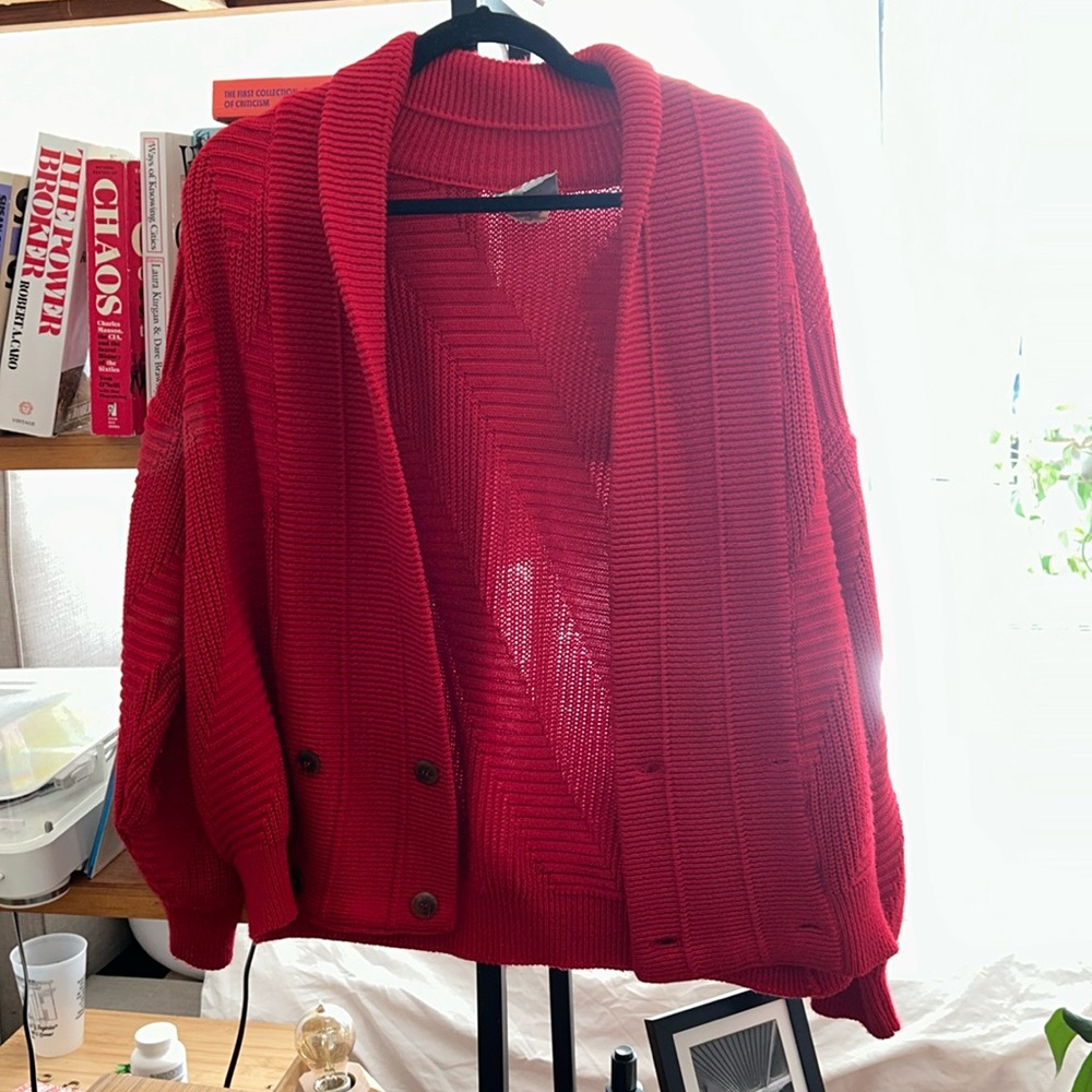 Bright Red Cardigan - Oversized and Cozy